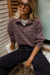 Burgundy Striped Collared Knit Sweater