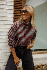 Burgundy Striped Collared Knit Sweater