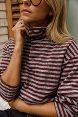 Burgundy Striped Collared Knit Sweater