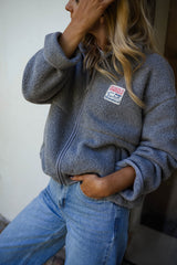 Grey Zipper Placket Fleece Jacket