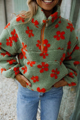 Green and Orange Floral Fleece Coat