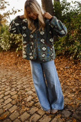 Green Floral Patterned Fleece Coat