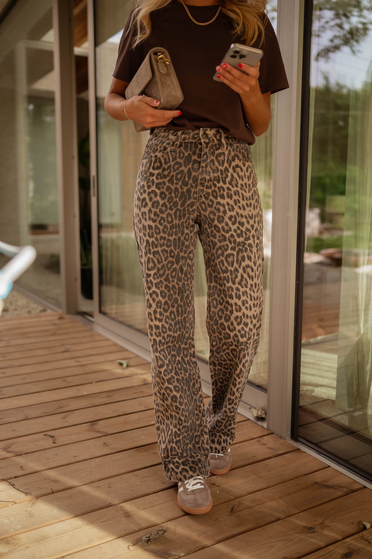 Brown Leopard Print Denim Jeans