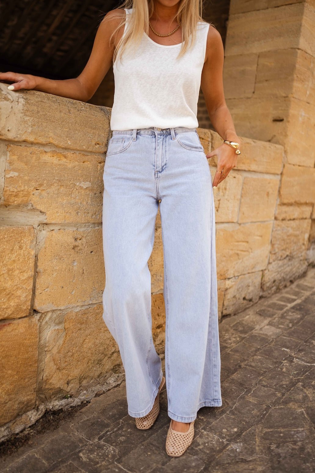 Light Blue Wide-Leg Denim Jeans