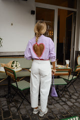 Purple Striped Sweetheart Cutout Shirt
