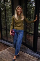 Olive Green Slim Fit Knit Sweater