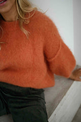 Orange Fuzzy Knit Pullover Sweater