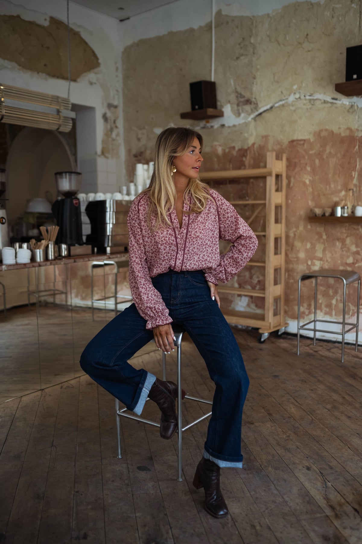 Dusty Pink Daisy Print Chiffon Shirt