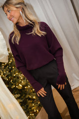 Plum High Neck Knit Sweater