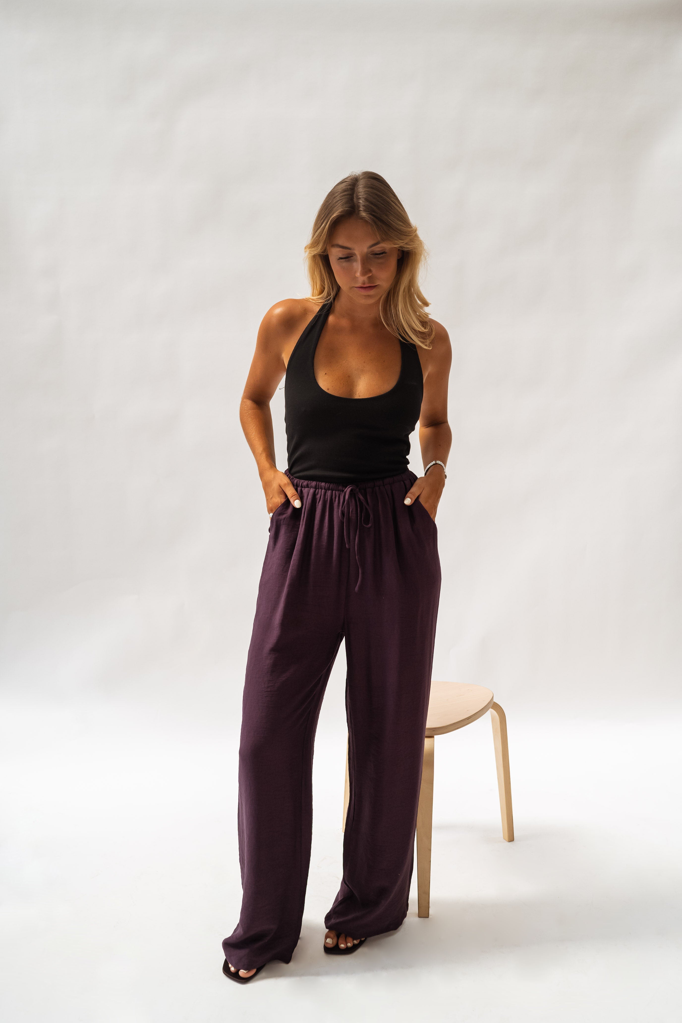 Purple Casual Withdraw Pants