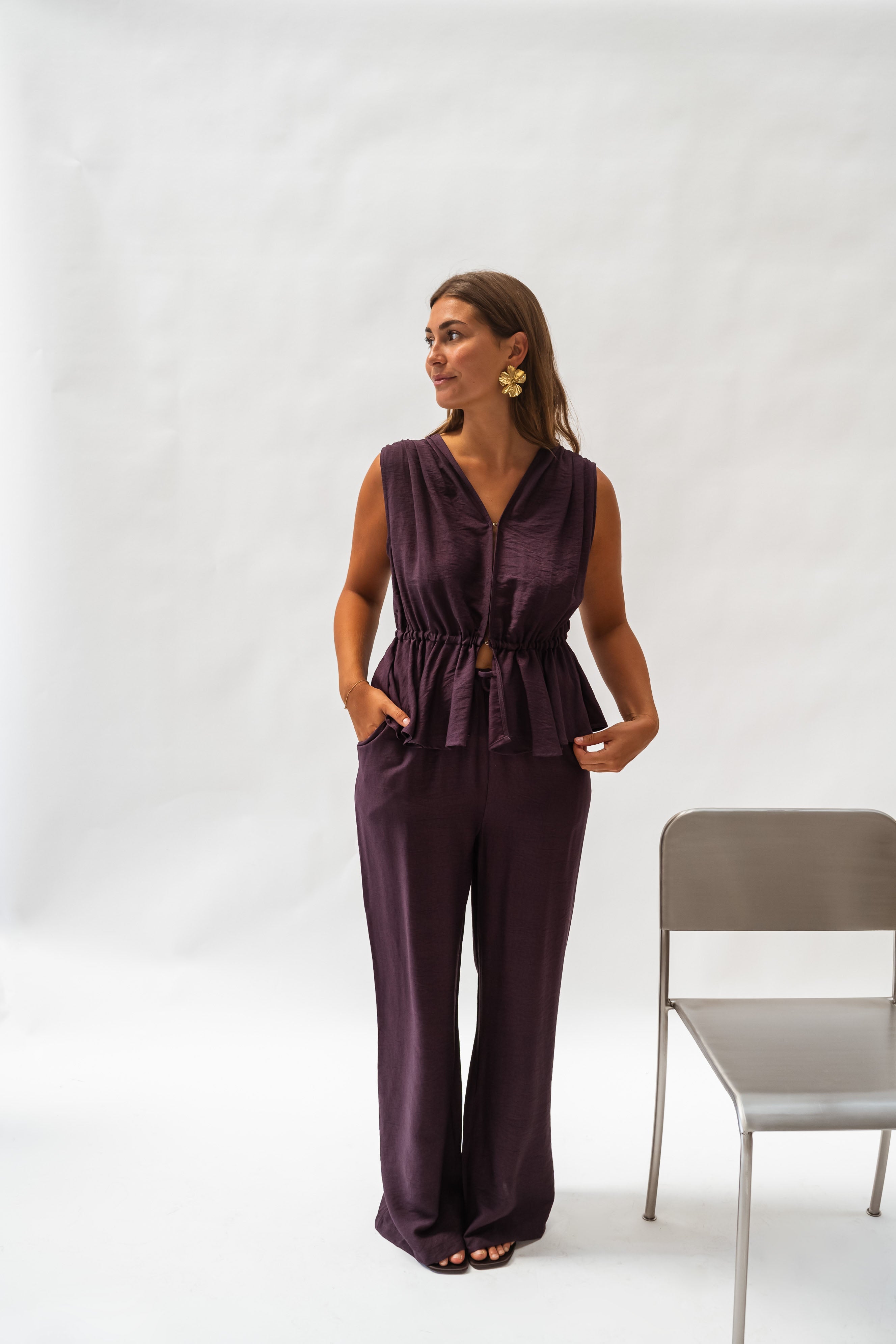 Purple Casual Withdraw Pants