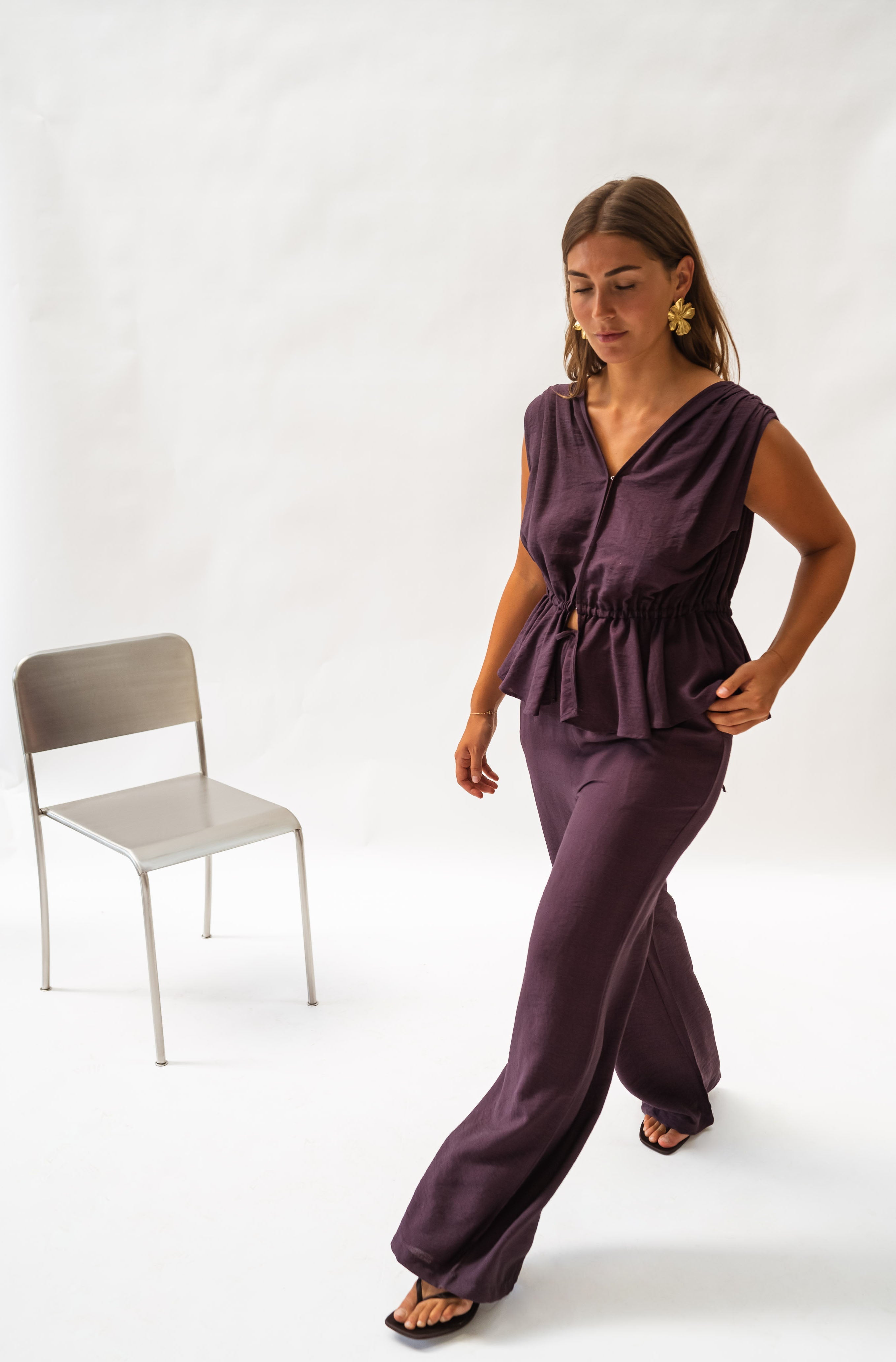 Purple Casual Withdraw Pants