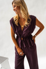 Purple V Neck Peplum Top