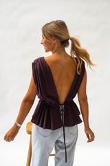 Purple V Neck Peplum Top