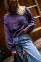 Purple Fuzzy Knit Pullover Sweater