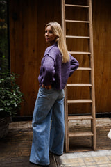 Purple Fuzzy Knit Pullover Sweater