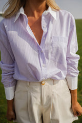 Purple Pinstriped Button Down Shirt