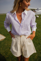 Purple Pinstriped Button Down Shirt