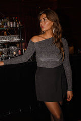 Silver Sequined Slant Shoulder Blouse