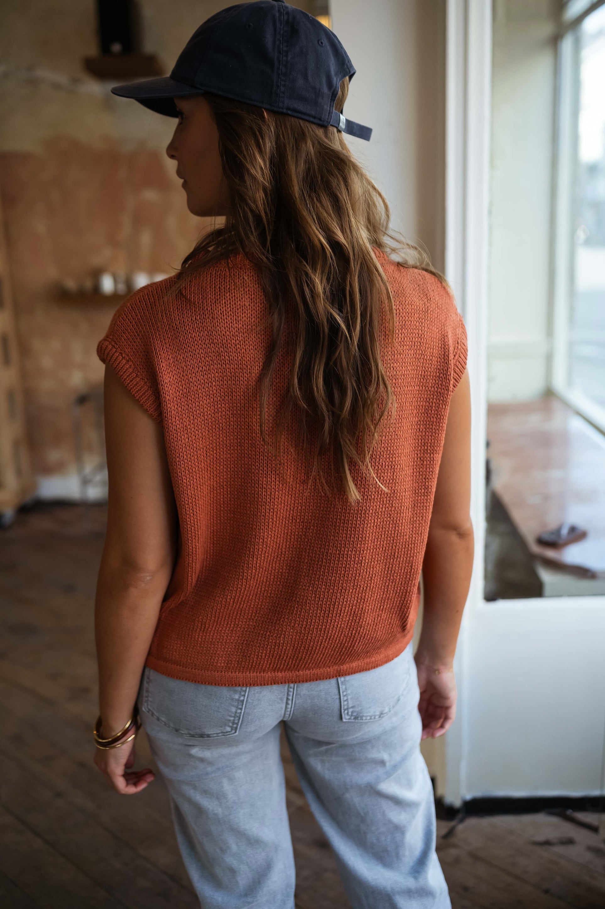 Brown Knit Sleeveless Sweater Top