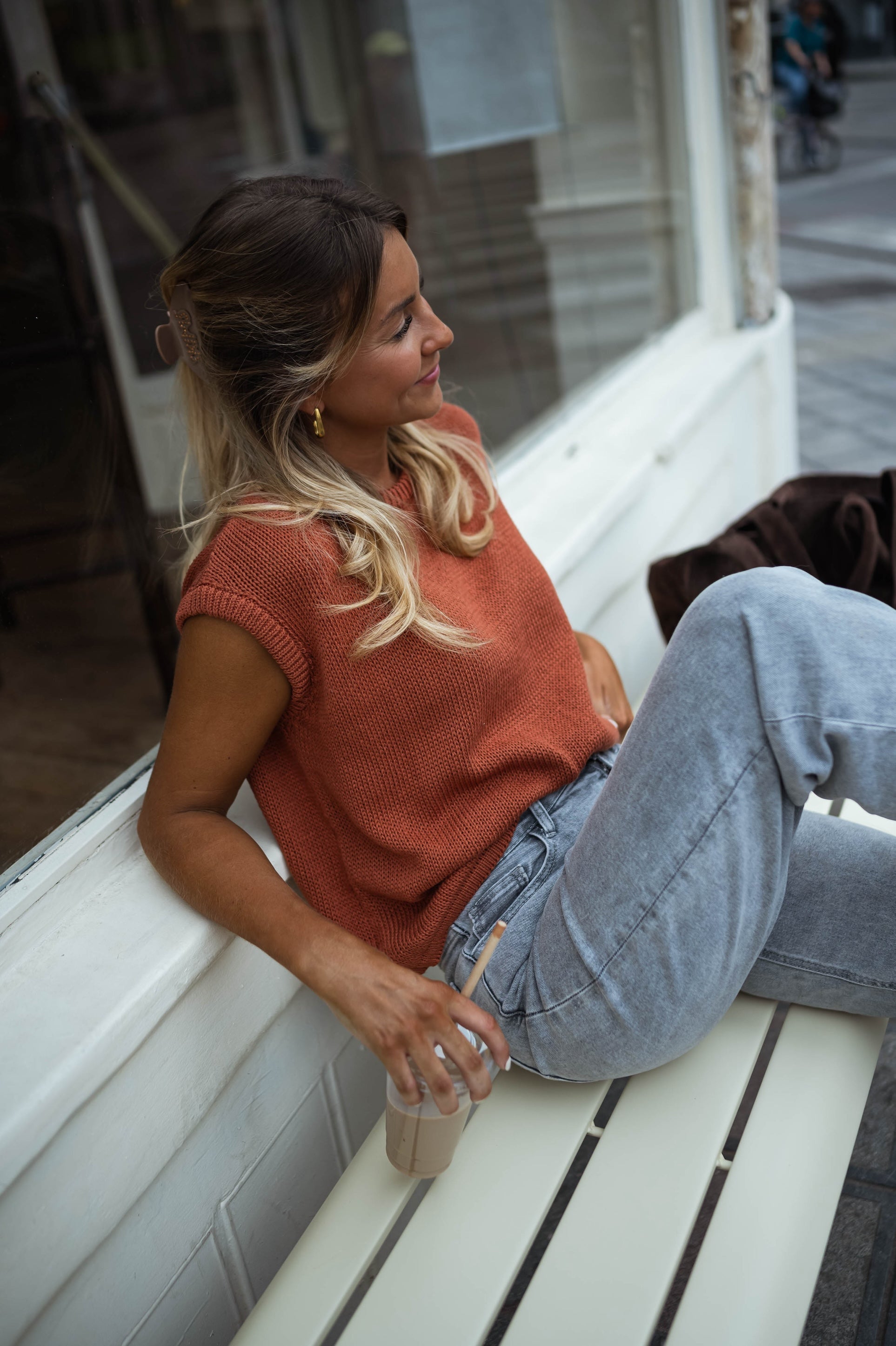 Brown Knit Sleeveless Sweater Top
