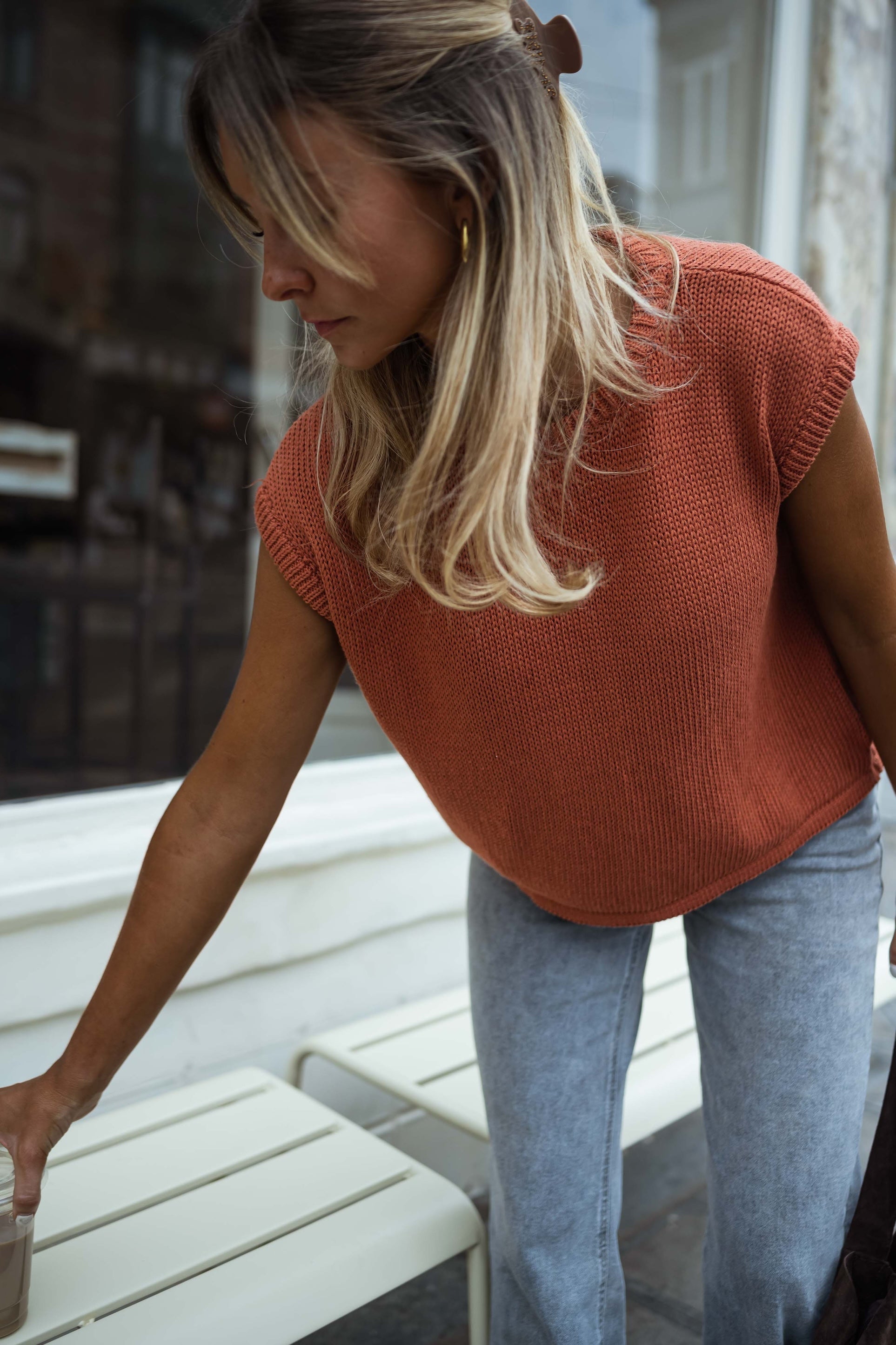 Brown Knit Sleeveless Sweater Top
