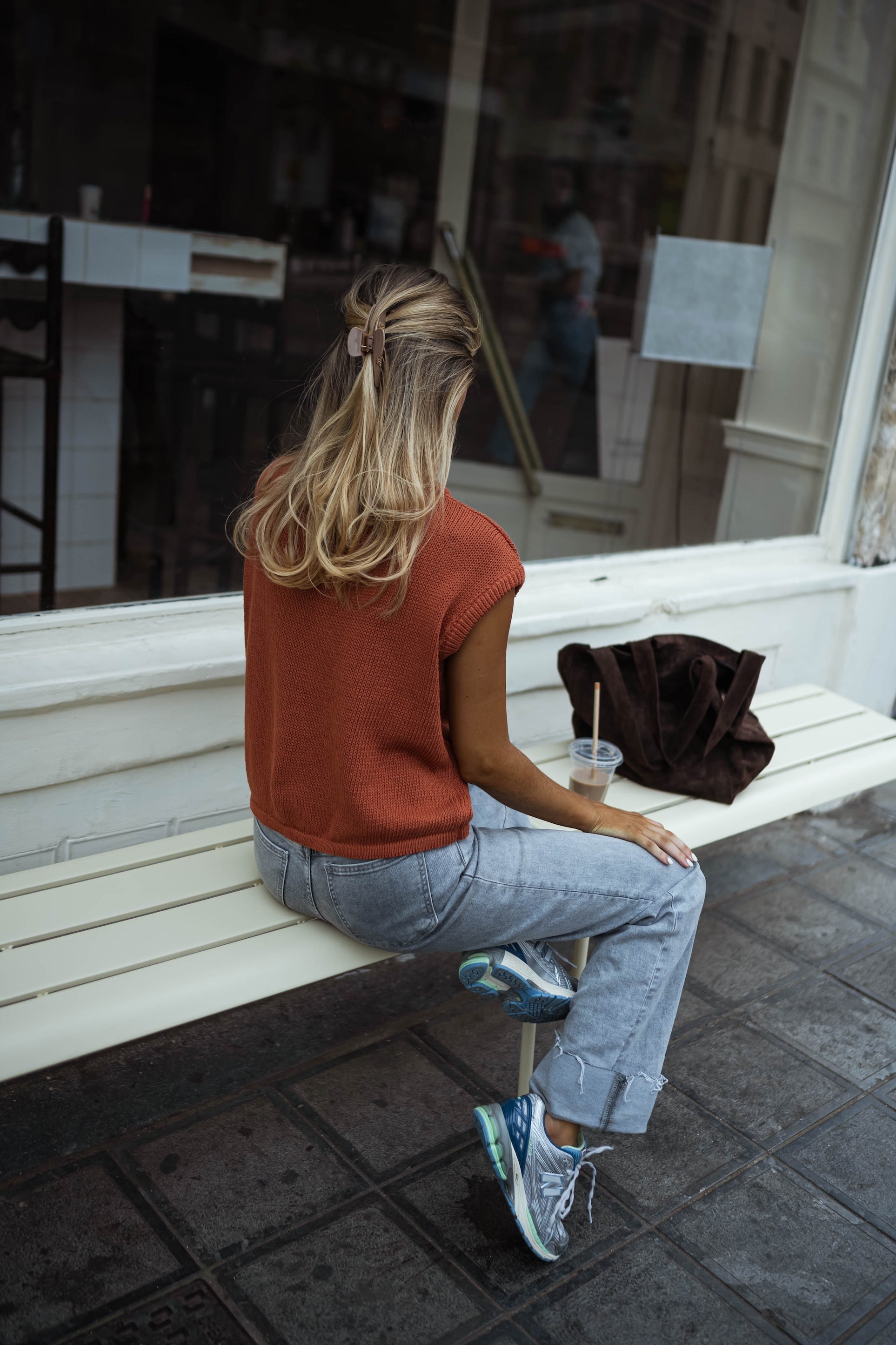 Brown Knit Sleeveless Sweater Top