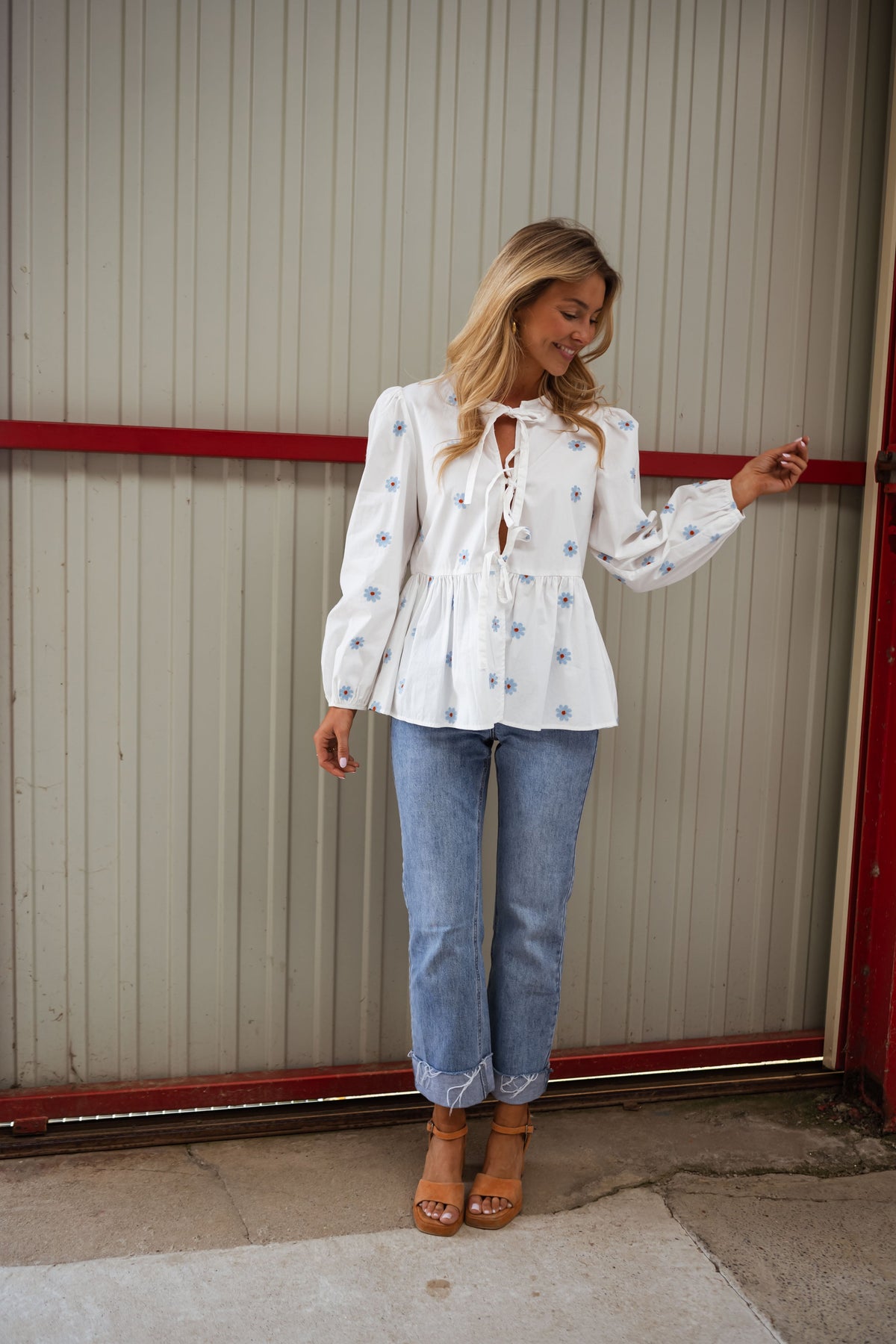 White Floral Peplum Blouse