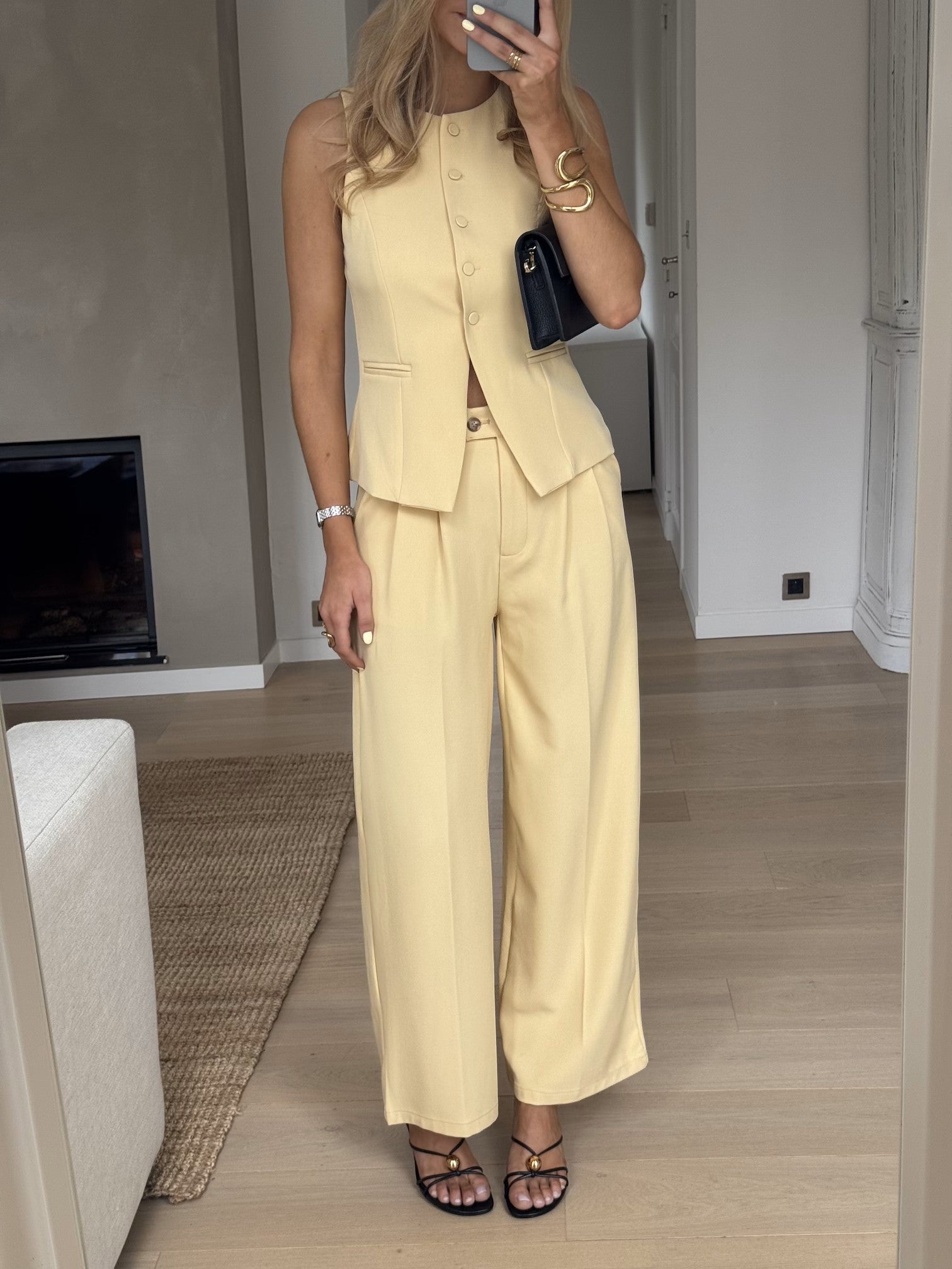Yellow Solid Wide-Leg Pants