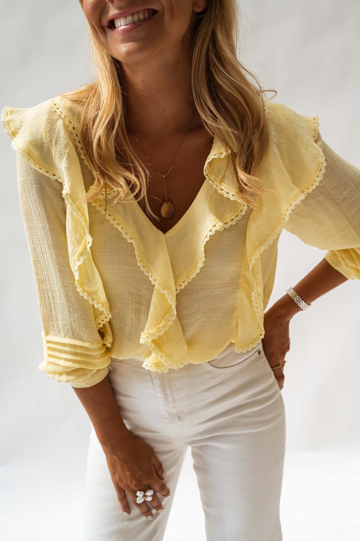 Yellow Frilled Long Sleeves Blouse