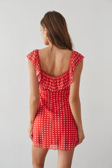 Red Heart Print Mini Dress