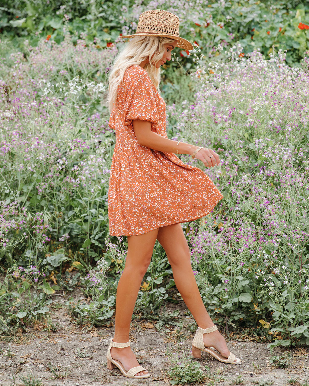 Faded Memories Floral Puff Sleeve Babydoll Tunic