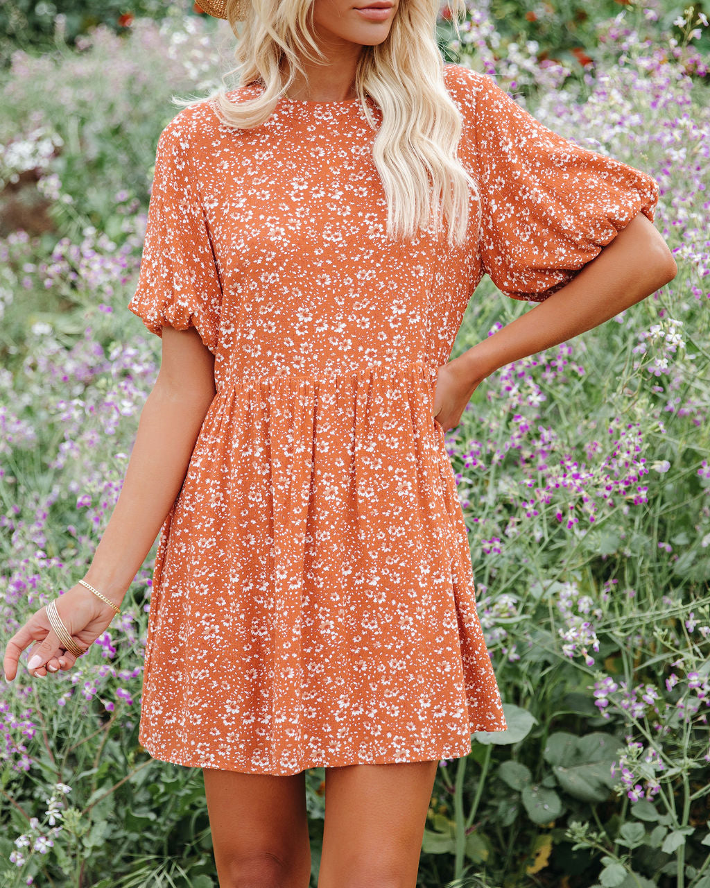 Faded Memories Floral Puff Sleeve Babydoll Tunic