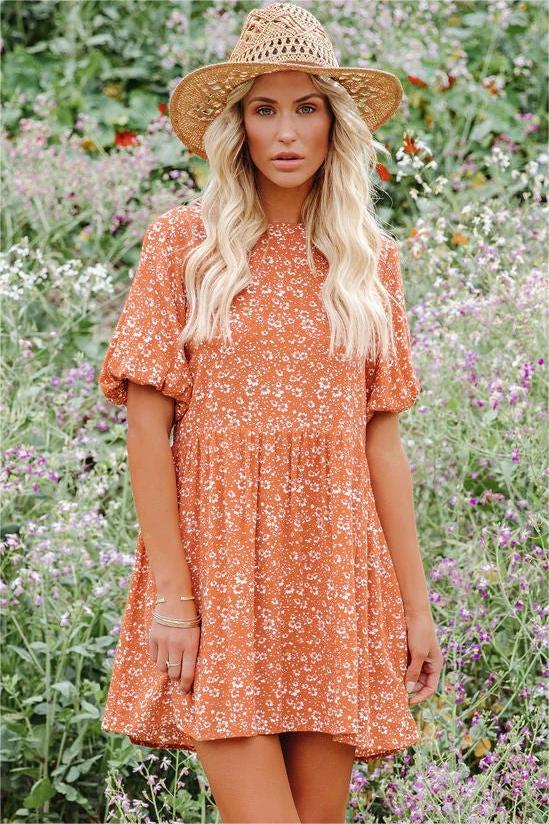 Faded Memories Floral Puff Sleeve Babydoll Tunic