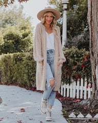Glorious Pocketed Fuzzy Knit Cardigan - Taupe