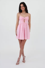 Peach Pink Front Tie Mini Dress