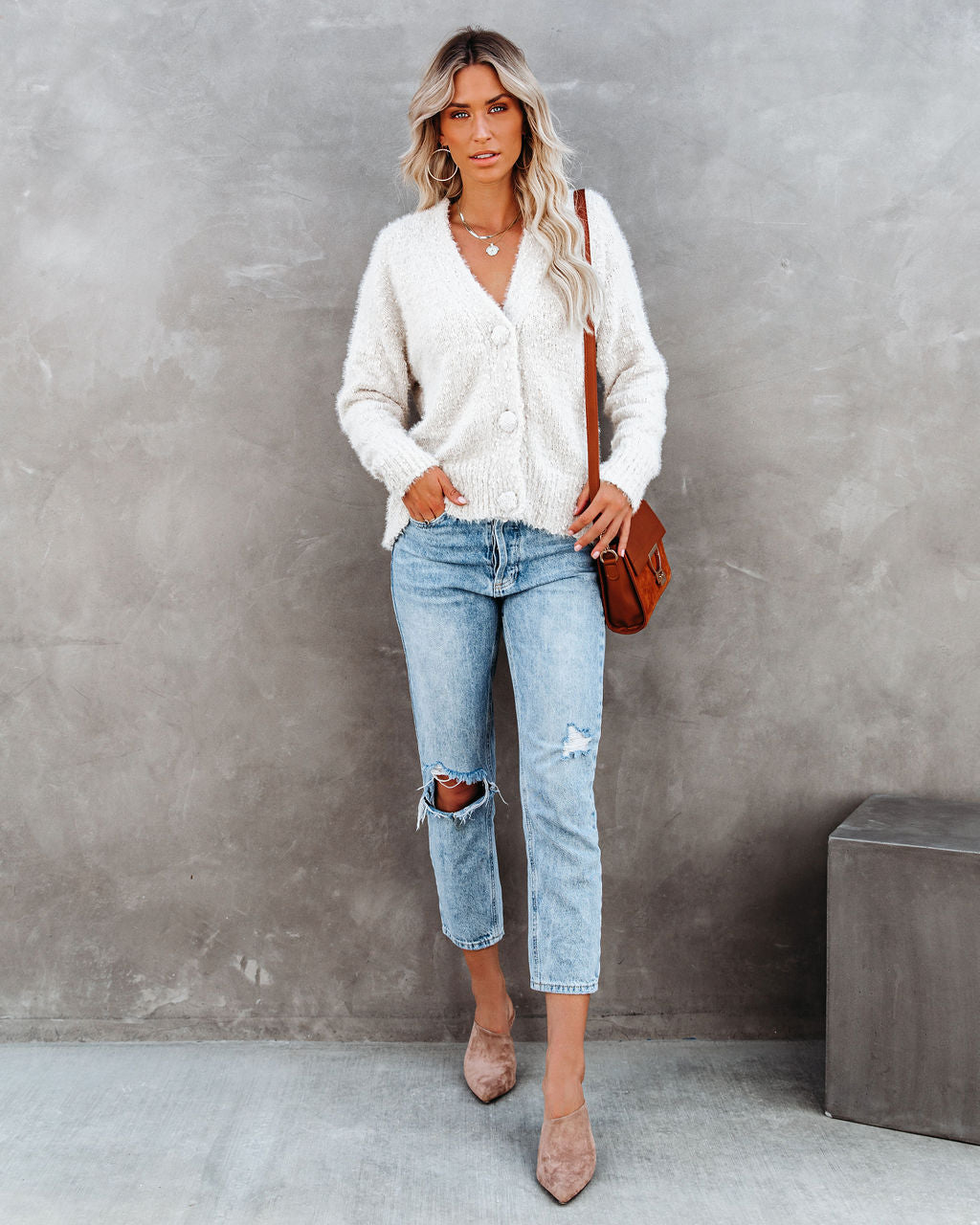 Happy Thoughts Button Front Cardigan - Ivory