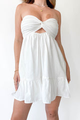 White Bandeau Front Twisted Mini Dress