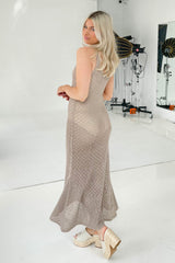 Khaki Crochet Knit Midi Dress