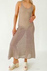Khaki Crochet Knit Midi Dress