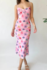 Pink Floral Bodycon Midi Dress
