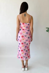 Pink Floral Bodycon Midi Dress