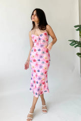 Pink Floral Bodycon Midi Dress