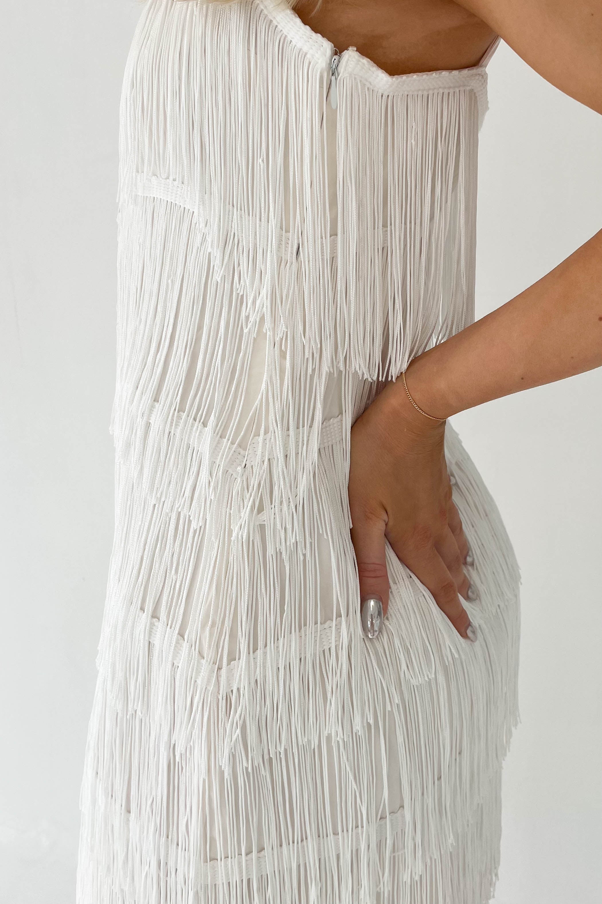 White Tassled Mini Dress