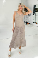 Khaki Crochet Knit Midi Dress