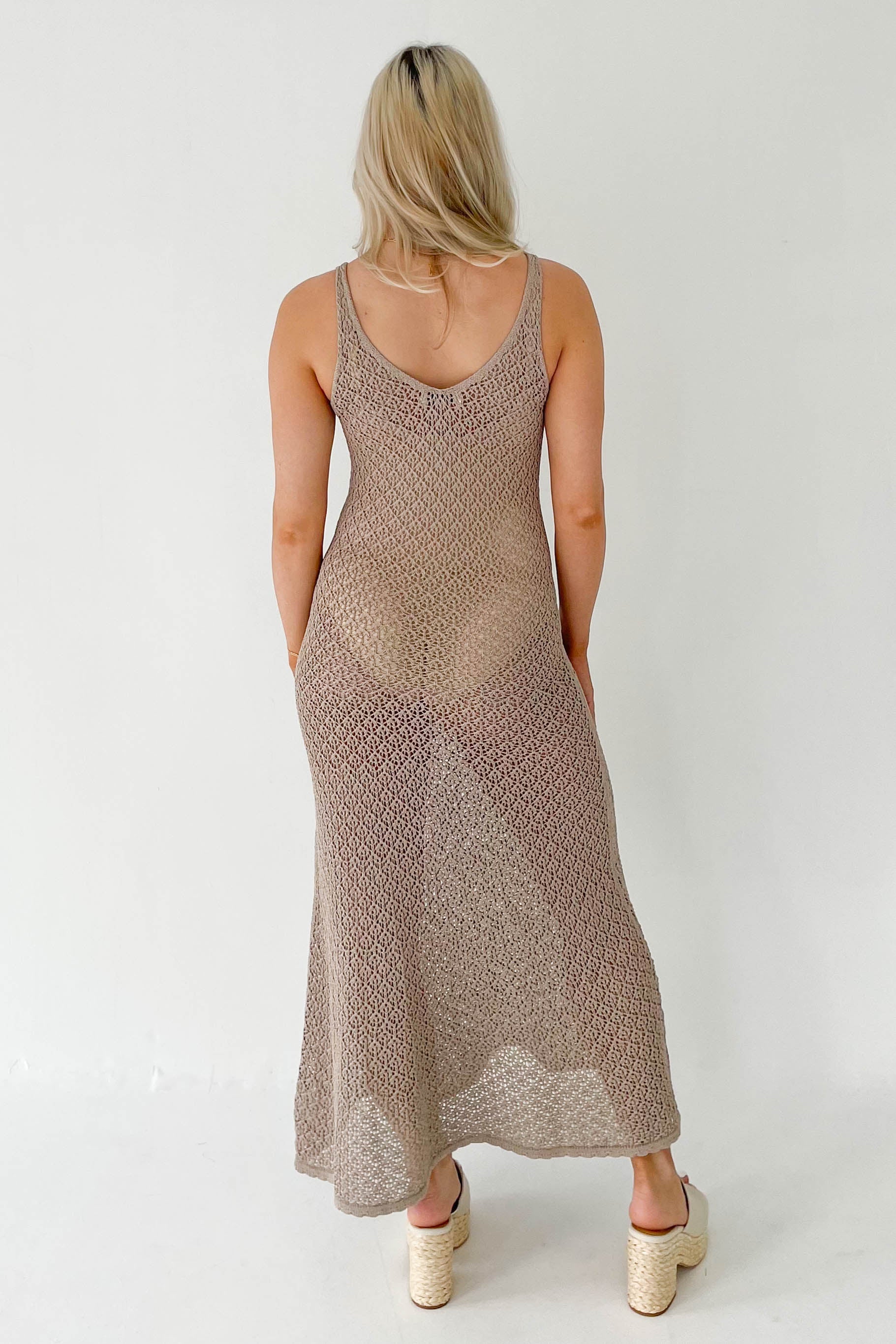 Khaki Crochet Knit Midi Dress