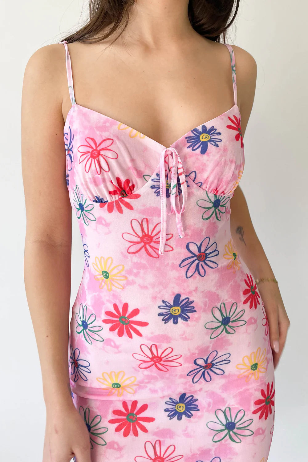 Pink Floral Bodycon Midi Dress