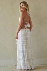 White Ruching Maxi Skirt