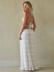 White Ruching Maxi Skirt