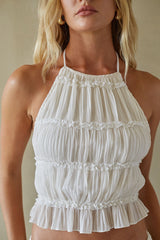 White Ruched Halter Top